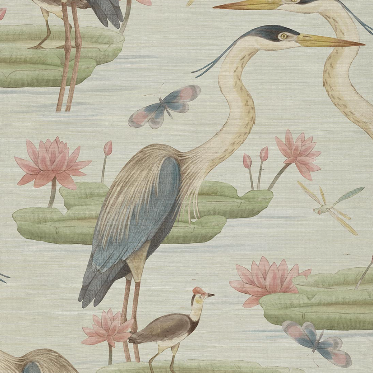 Milton & King | Heron, Jacana & Giant Lilypad Grasscloth (Wallpaper)