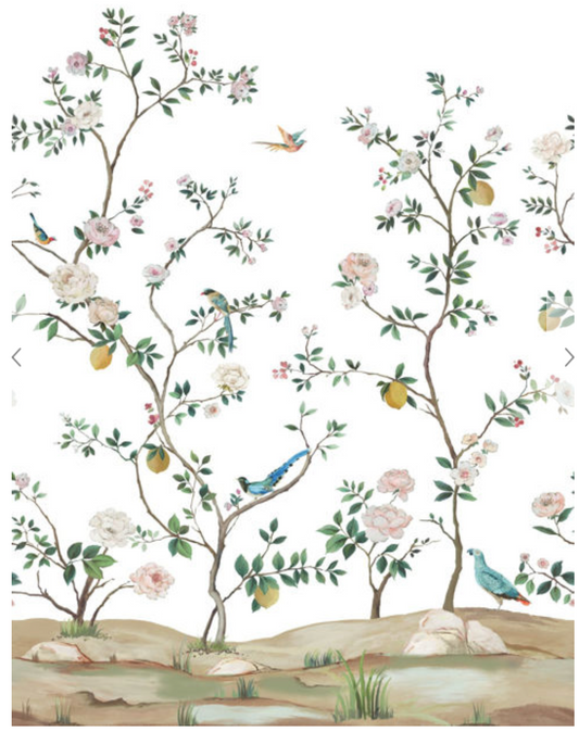 Daisy Bennett | Blossom Chinoiserie Mural - Silver Grasscloth