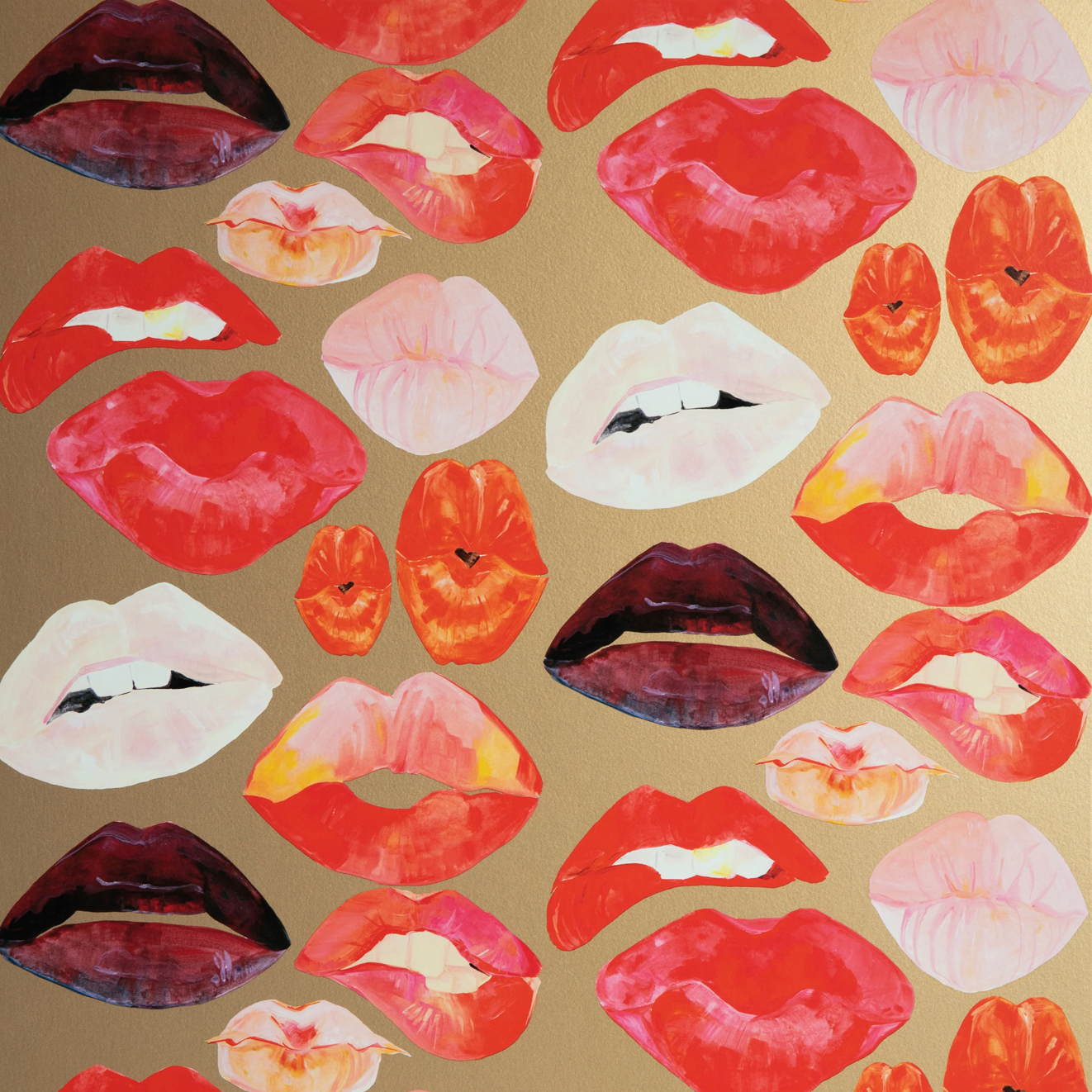 Voutsa | Lips on Metallic Gold Wallpaper